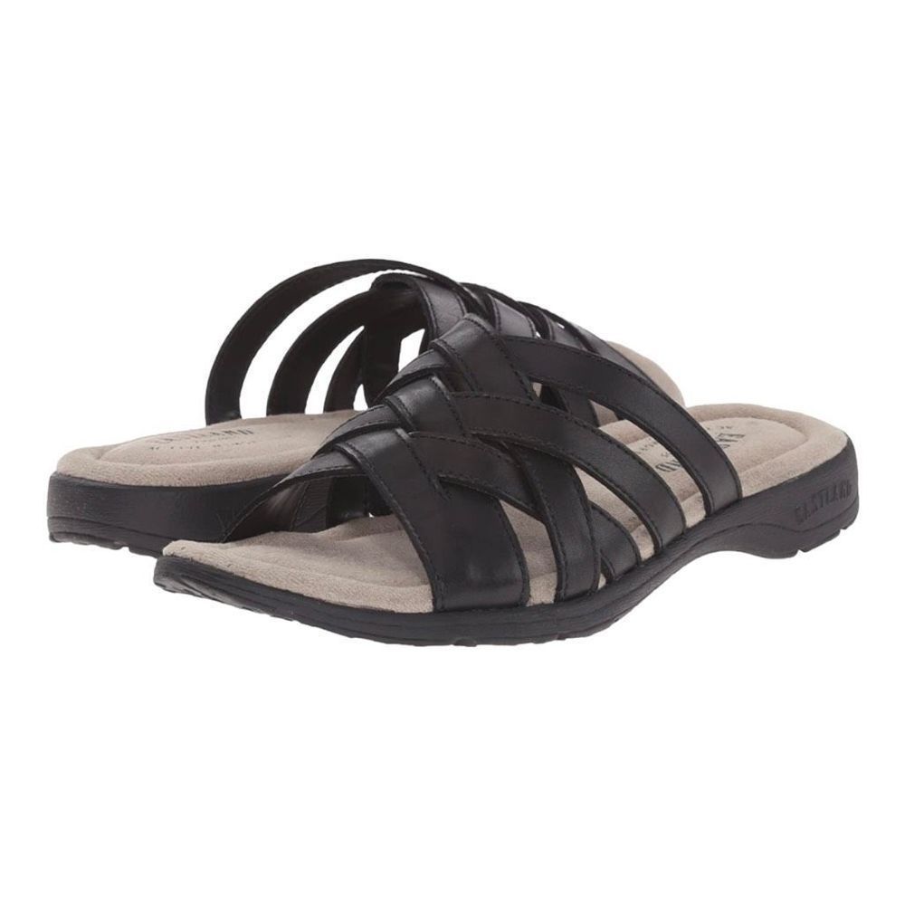 Eastland Black Leather Multi-Strap Slide Sandals